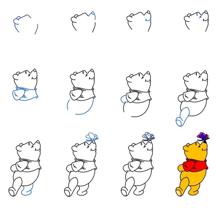 Desenhos de Ursinho Pooh com borboleta