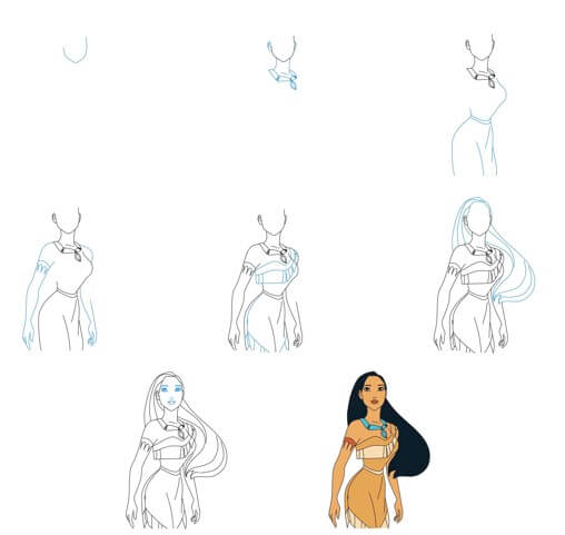 Desenhos de Vista frontal da Pocahontas