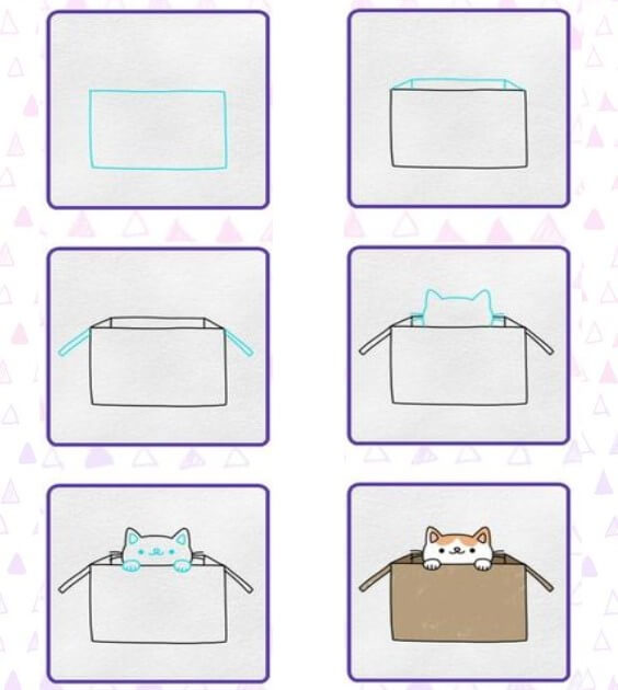 Desenhos de Caixa com gato
