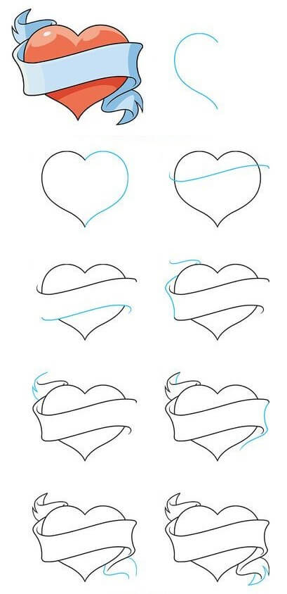 Desenhos de Coração com fita