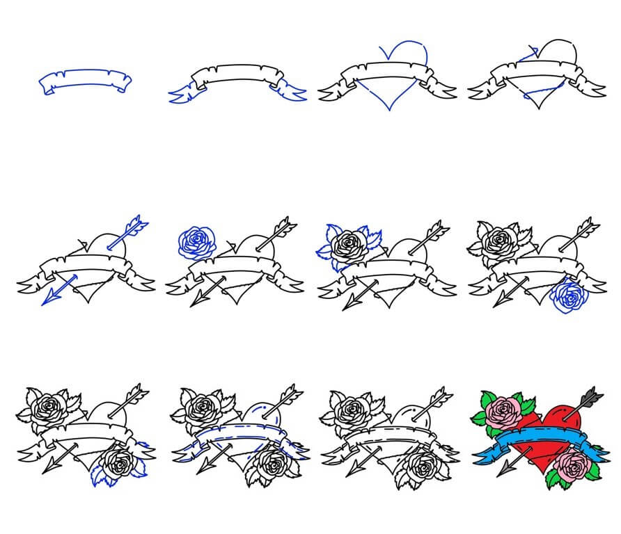 Desenhos de Coração de rosa