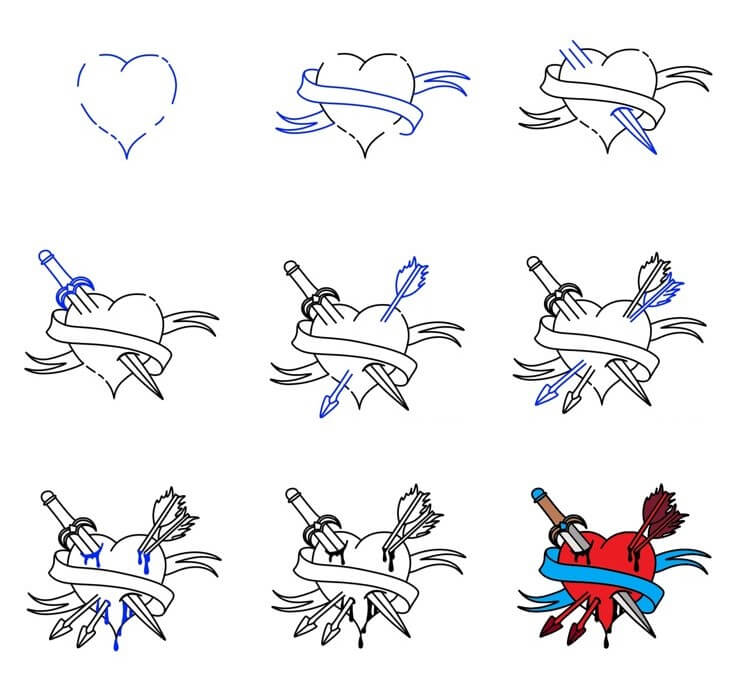 Desenhos de Coração partido com uma faca