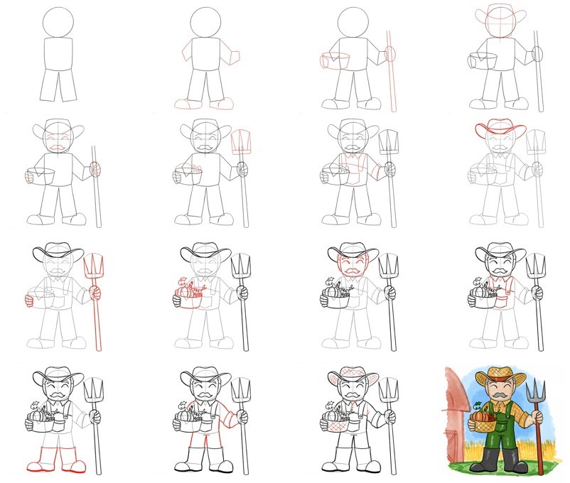 Desenhos de Fazendeiro feliz