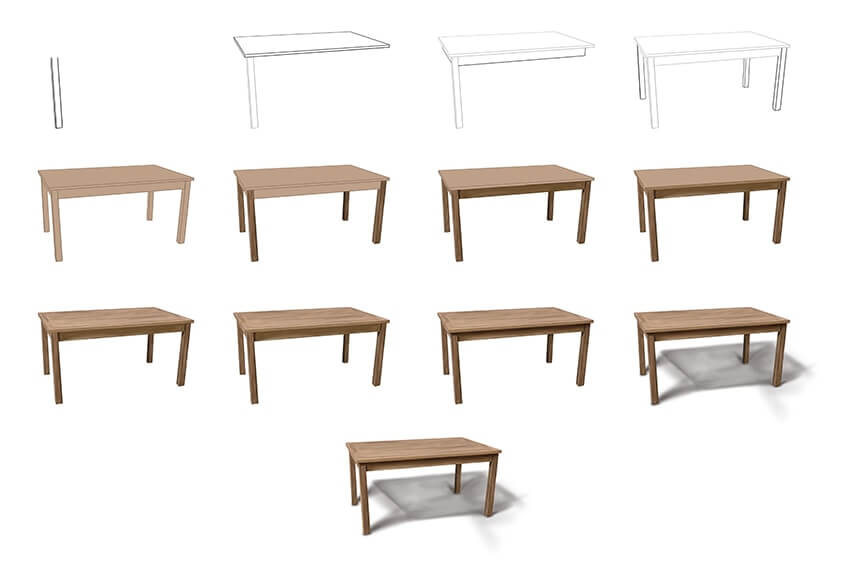 Desenhos de Mesa de madeira