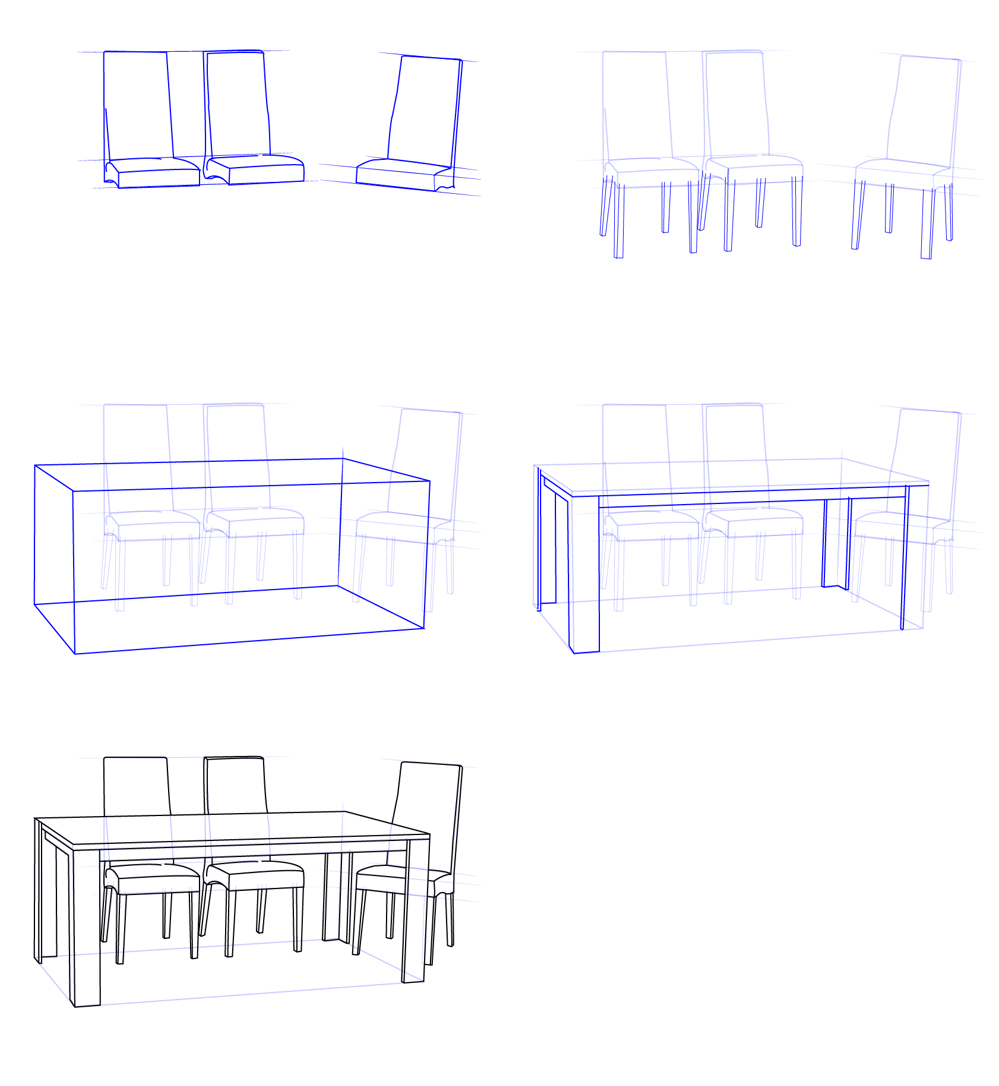 Desenhos de Mesa e cadeira