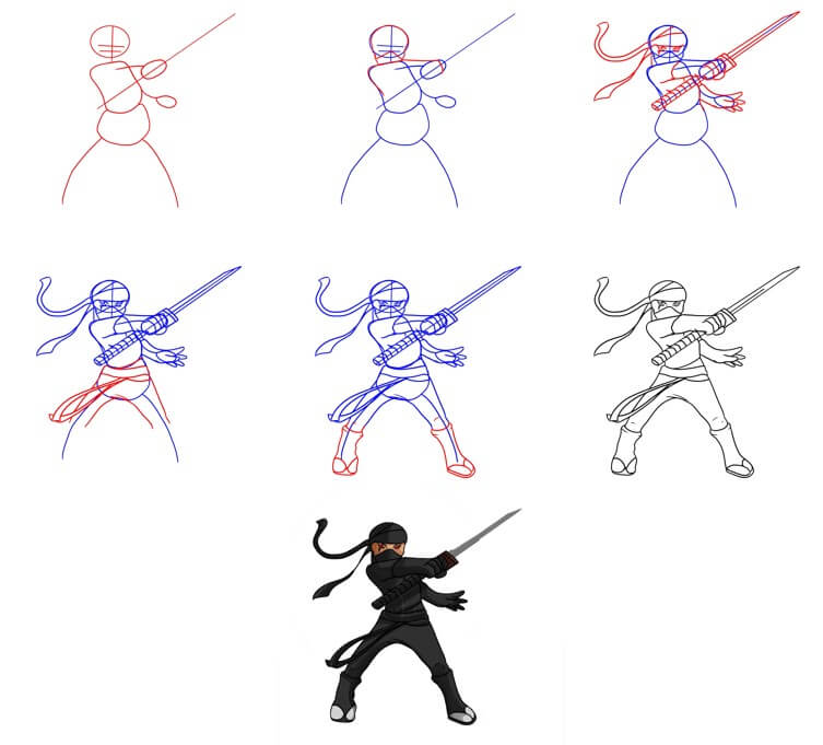 Desenhos de Ninja segura espada