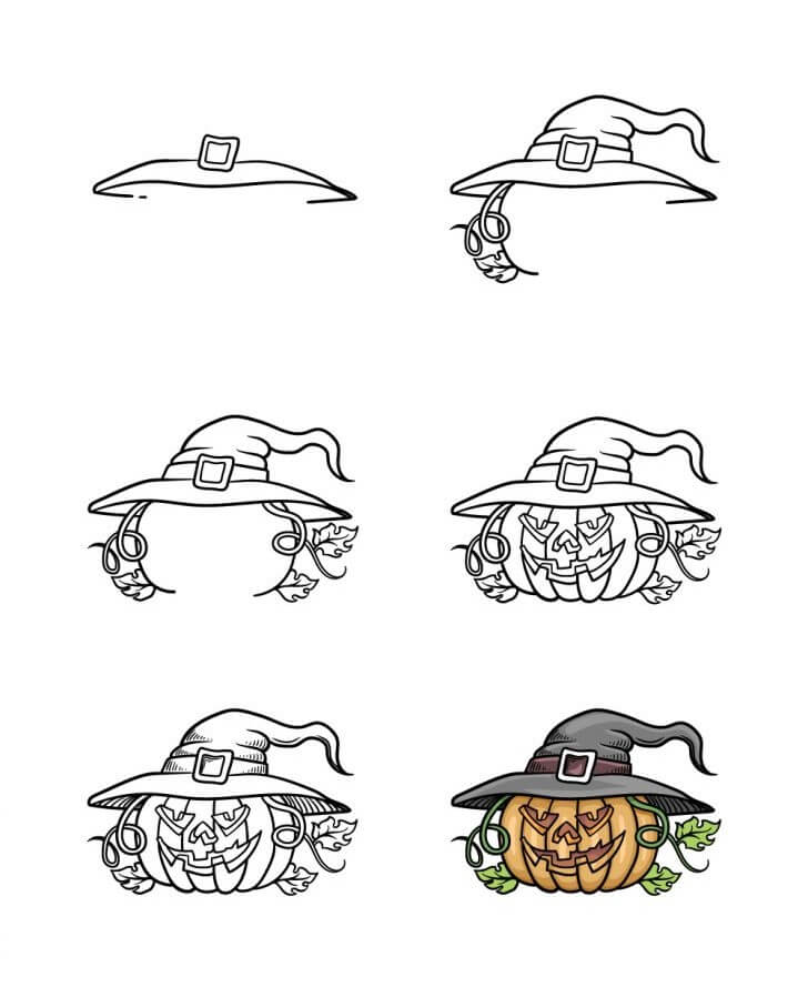 Desenhos de Abóbora de Halloween com chapéu