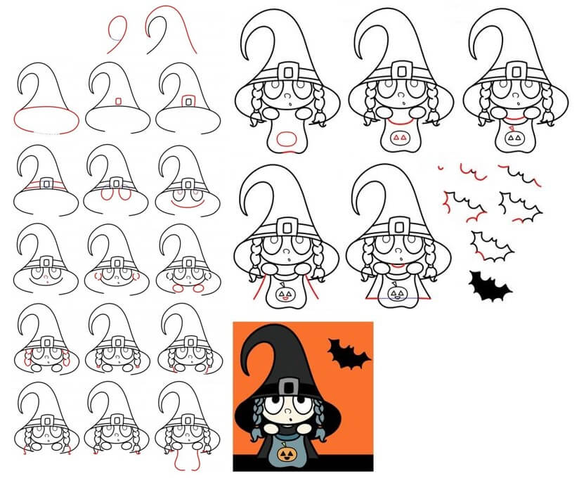Desenhos de Bruxa e morcego