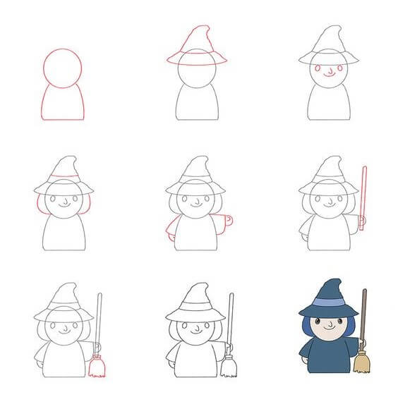 Desenhos de Bruxa segurando uma vassoura