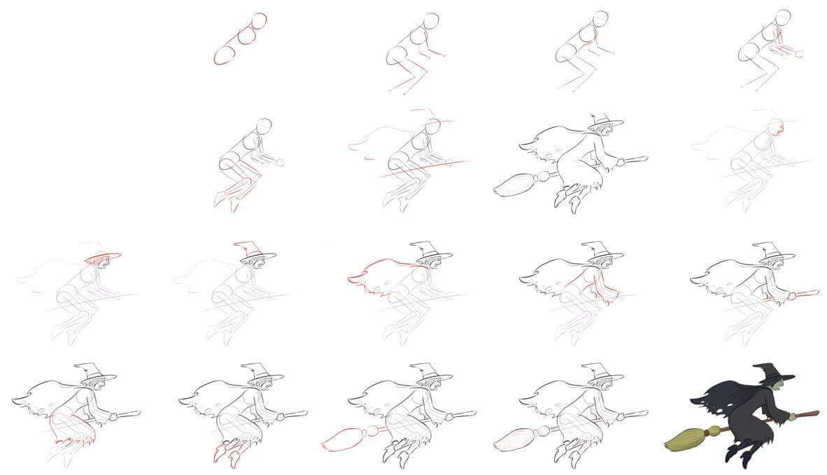Desenhos de Bruxa voando rápido