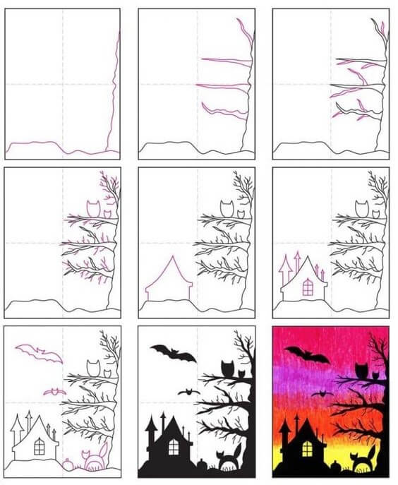 Desenhos de Casa assustadora de Halloween