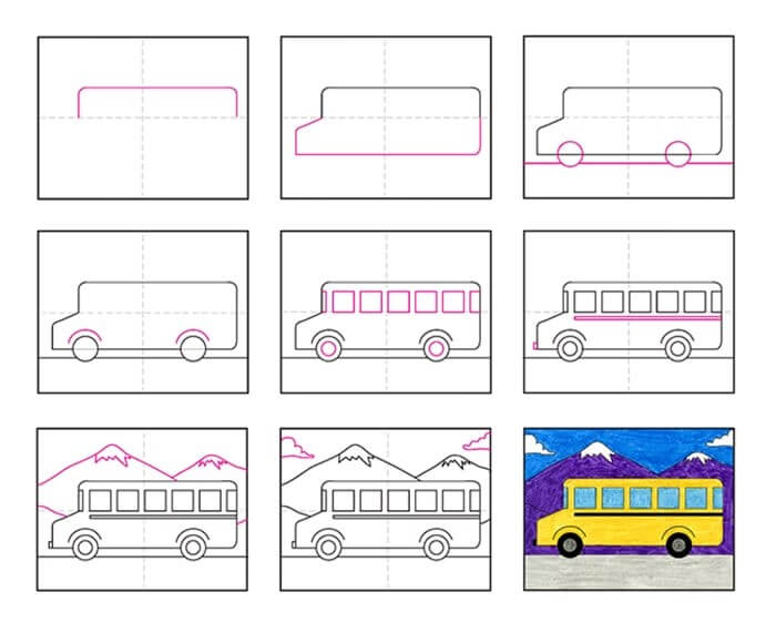 Desenhos de Ônibus e montanha