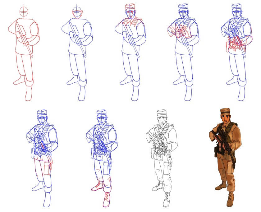 Desenhos de Soldado segura arma