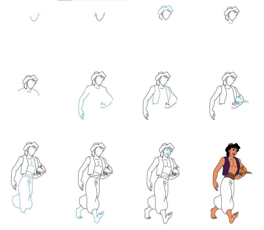 Desenhos de Aladdin caminhando