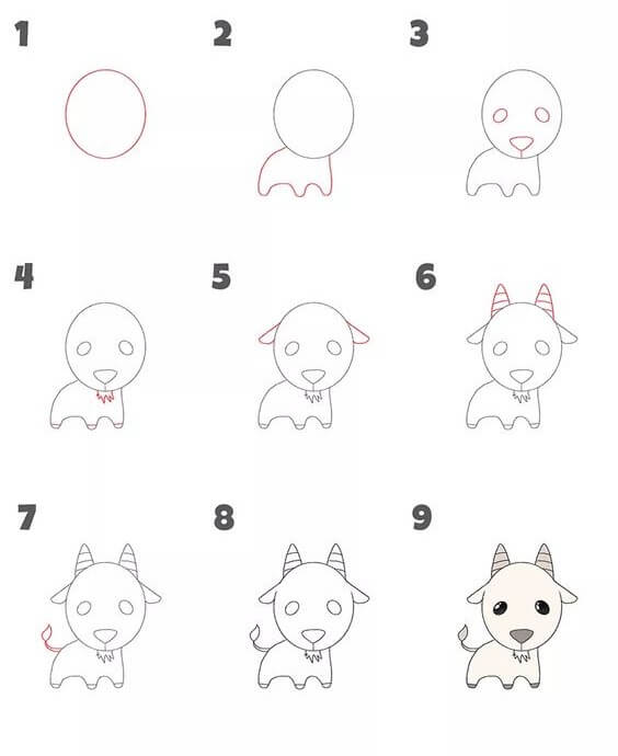 Desenhos de Cabra fofa e fácil