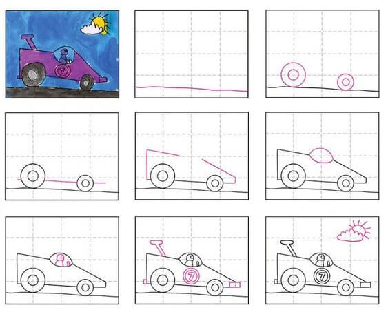 Desenhos de Carro de corrida F1 e sol