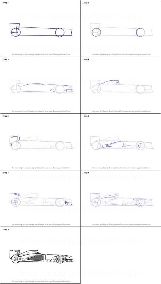 Desenhos de Detalhes do carro de corrida F1