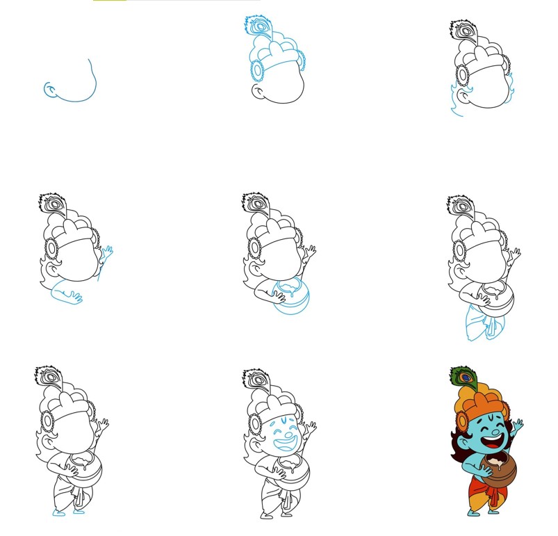 Desenhos de Krishna feliz