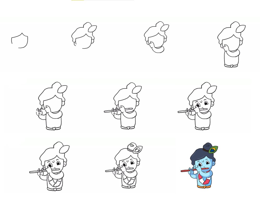 Desenhos de Krishna toca flauta
