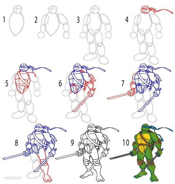 Desenhos de Tartaruga Ninja confiante