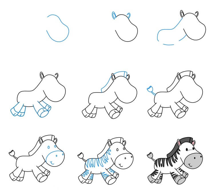 Desenhos de Zebra fofa correndo
