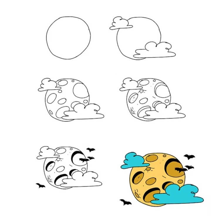 Desenhos de Lua cheia e morcego