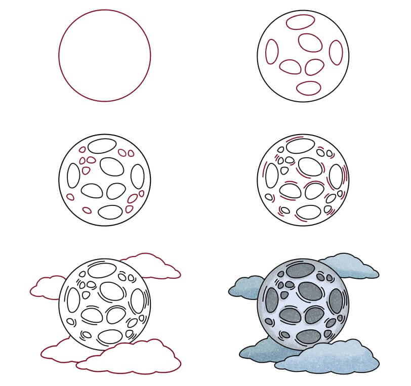 Desenhos de Lua cheia e nuvens