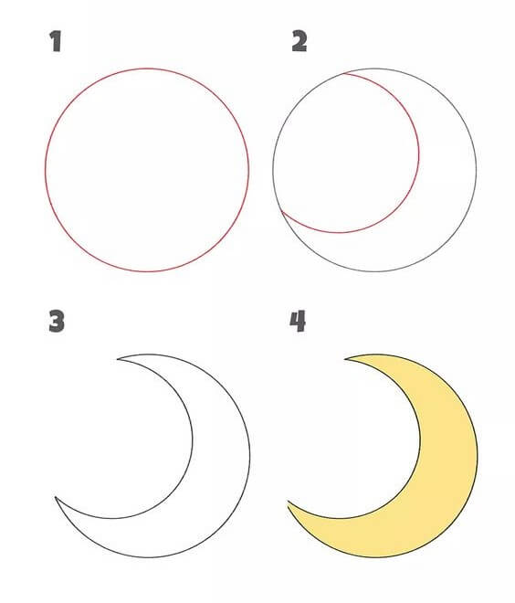 Desenhos de Lua crescente fácil