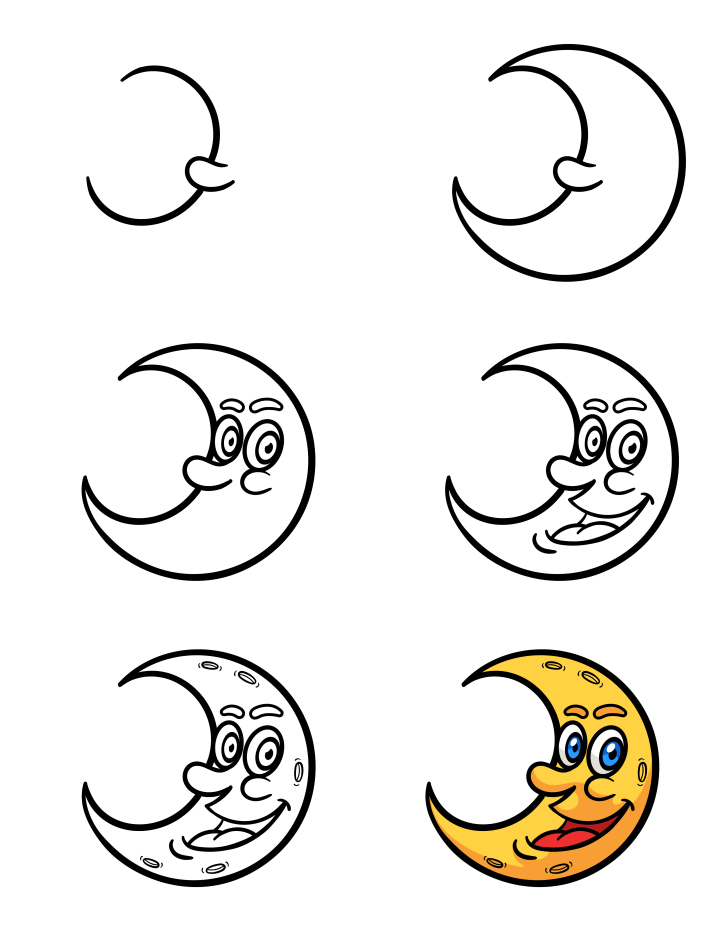 Desenhos de Lua crescente feliz