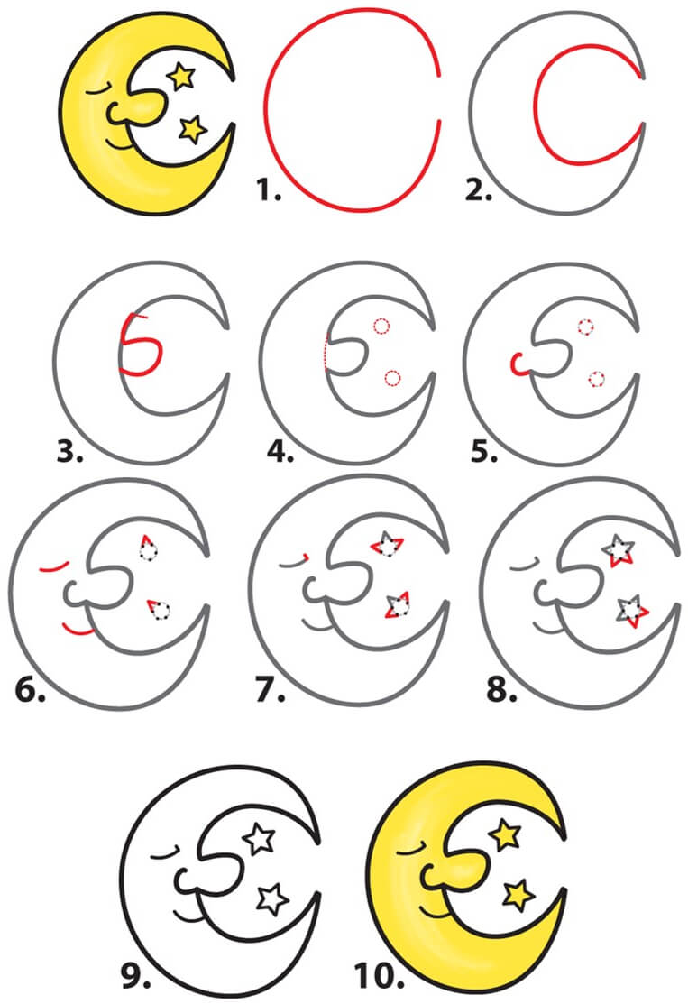 Desenhos de Lua crescente para crianças