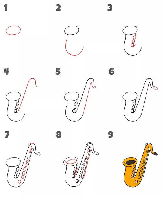 Desenhos de Saxofone fácil e grátis