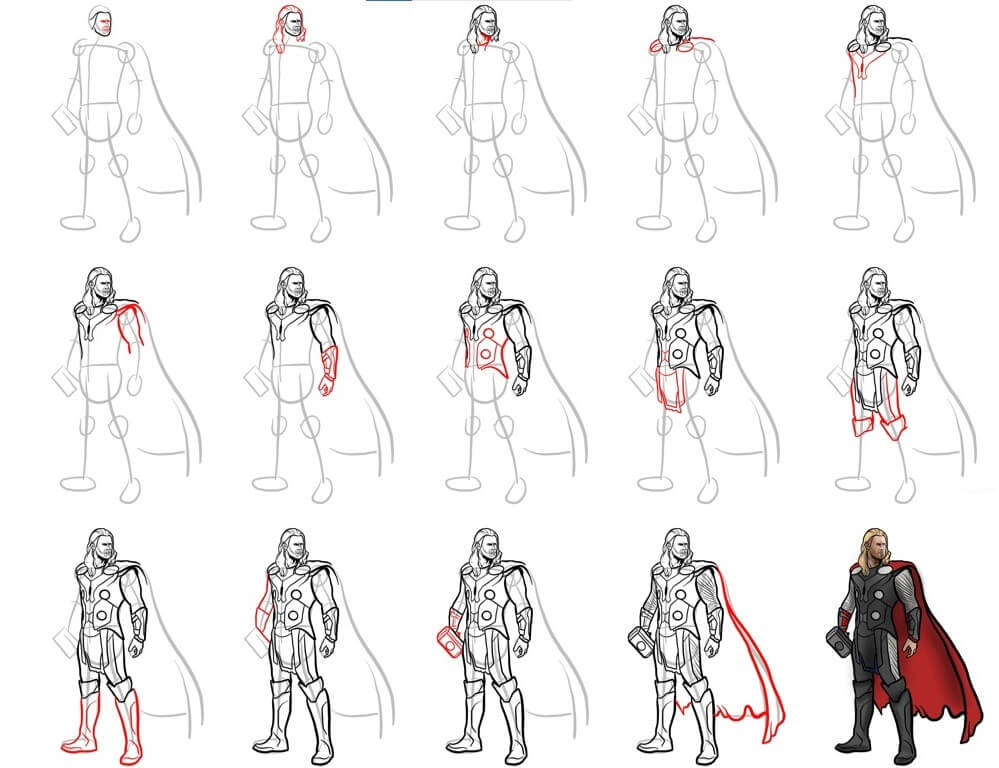 Desenhos de Thor fica de pé