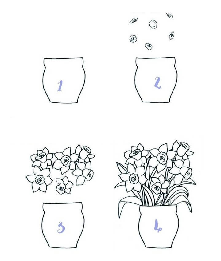Desenhos de Contorno de vaso de flores